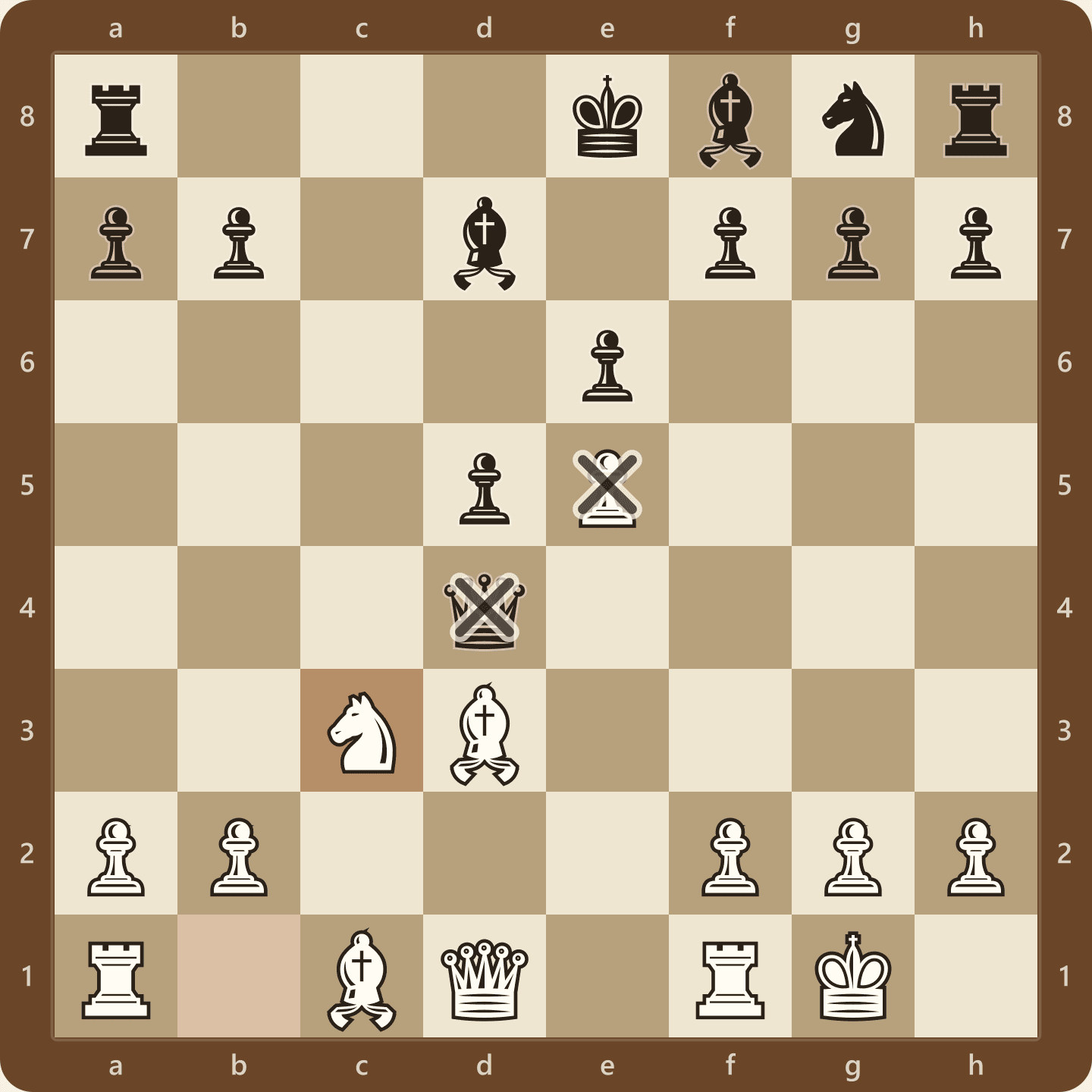 The Milner-Barry Gambit in the French Defense after 9...Qxd4 10.Nc3, seen from White's side, with White a pawn down and both rooks ready to enter the game